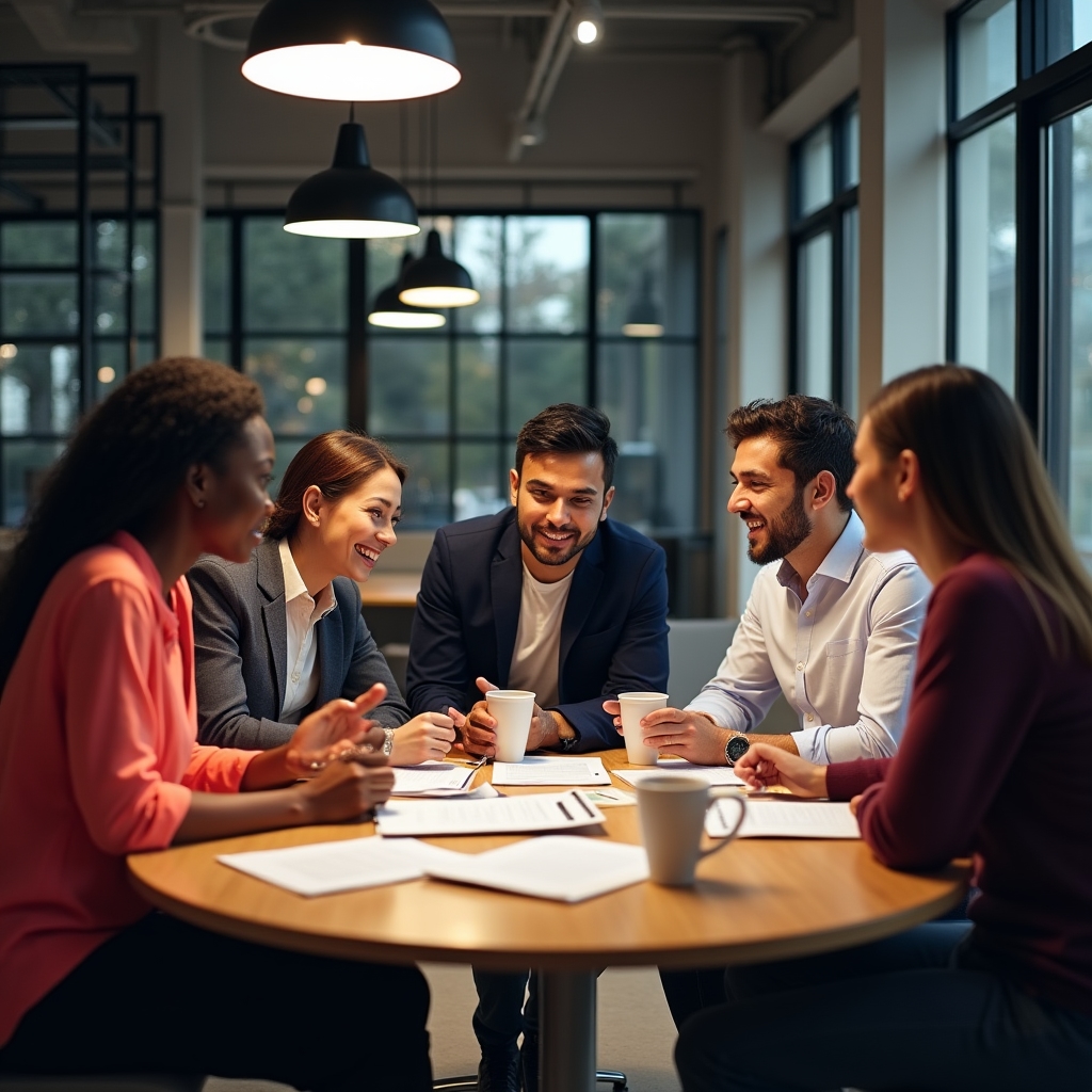 Diverses Team in einer Strategiesitzung, lebhafte Diskussion